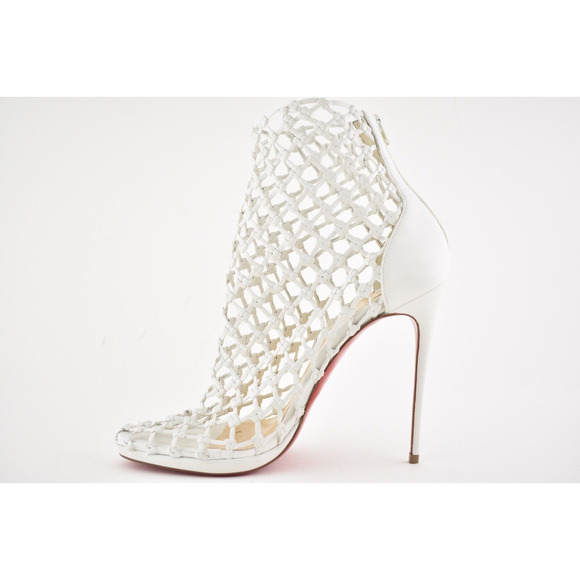 Christian Louboutin Porligat 120 White Latte Caged Boot Bootie Heel Pump 37.5 - Picture 8 of 12